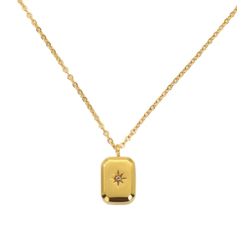 Star pendant rectangle necklace 18k gold plated - Picture 2 of 7